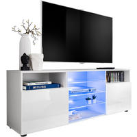SIDEBOARD TV URBINO Weiß, Blau LED Beleuchtung - Weiß, Glas/Holzwerkstoff (140/53/35cm) - Komodee