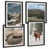 BILDER SET 4er Set - 50x50 cm & 40x60 cm Schwarzer Rahmen - Berge, Schnee, Hirsche, Waldlandschaft - Schwarz, Kunststoff (50/50cm) - TULUP