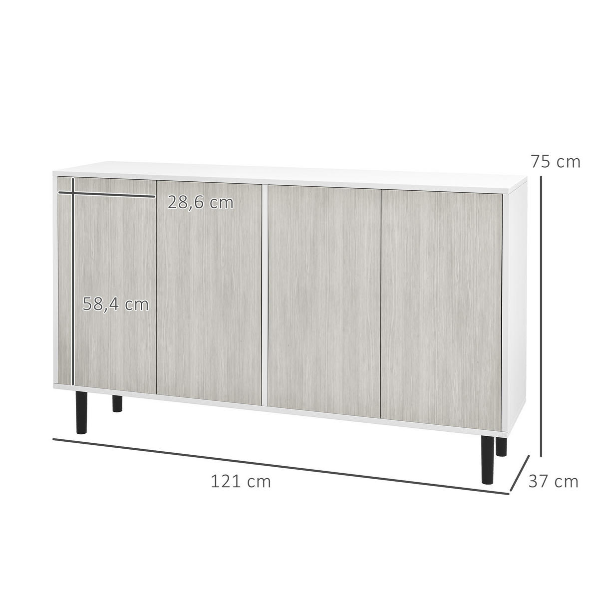 SIDEBOARD Weiß und Grau in Holzoptik, 121/37/75 cm - Grau, Holz (121/75/37cm) - PANGIVO