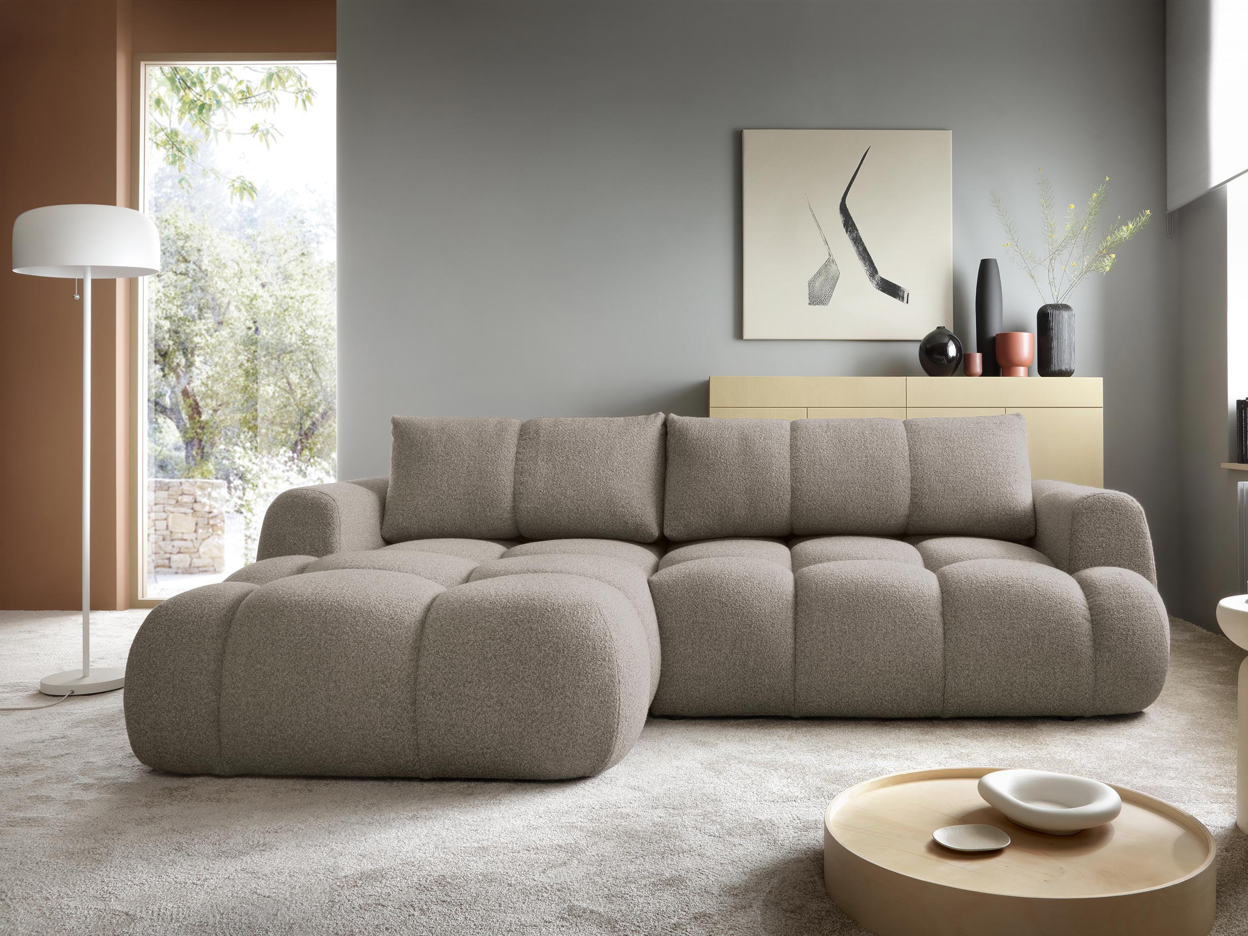 ECKSOFA Mitto, Seite: Links - Hellbraun/Schwarz, Holz/Kunststoff (270/173cm) - MIRJAN24
