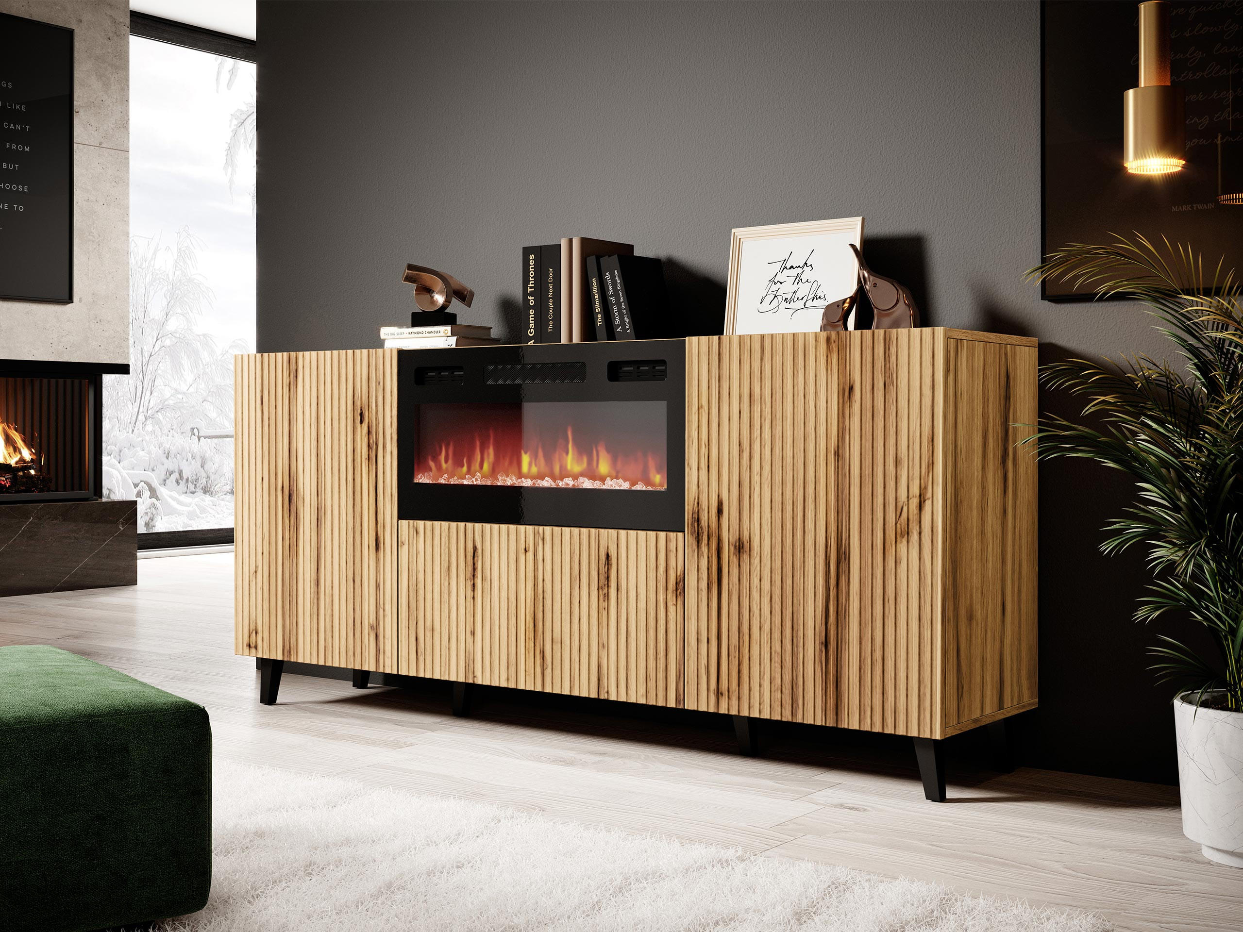 KOMMODE Vamos 180 mit Kamin - Schwarz/Braun, Holzwerkstoff/Kunststoff (181/82/42cm) - MIRJAN24