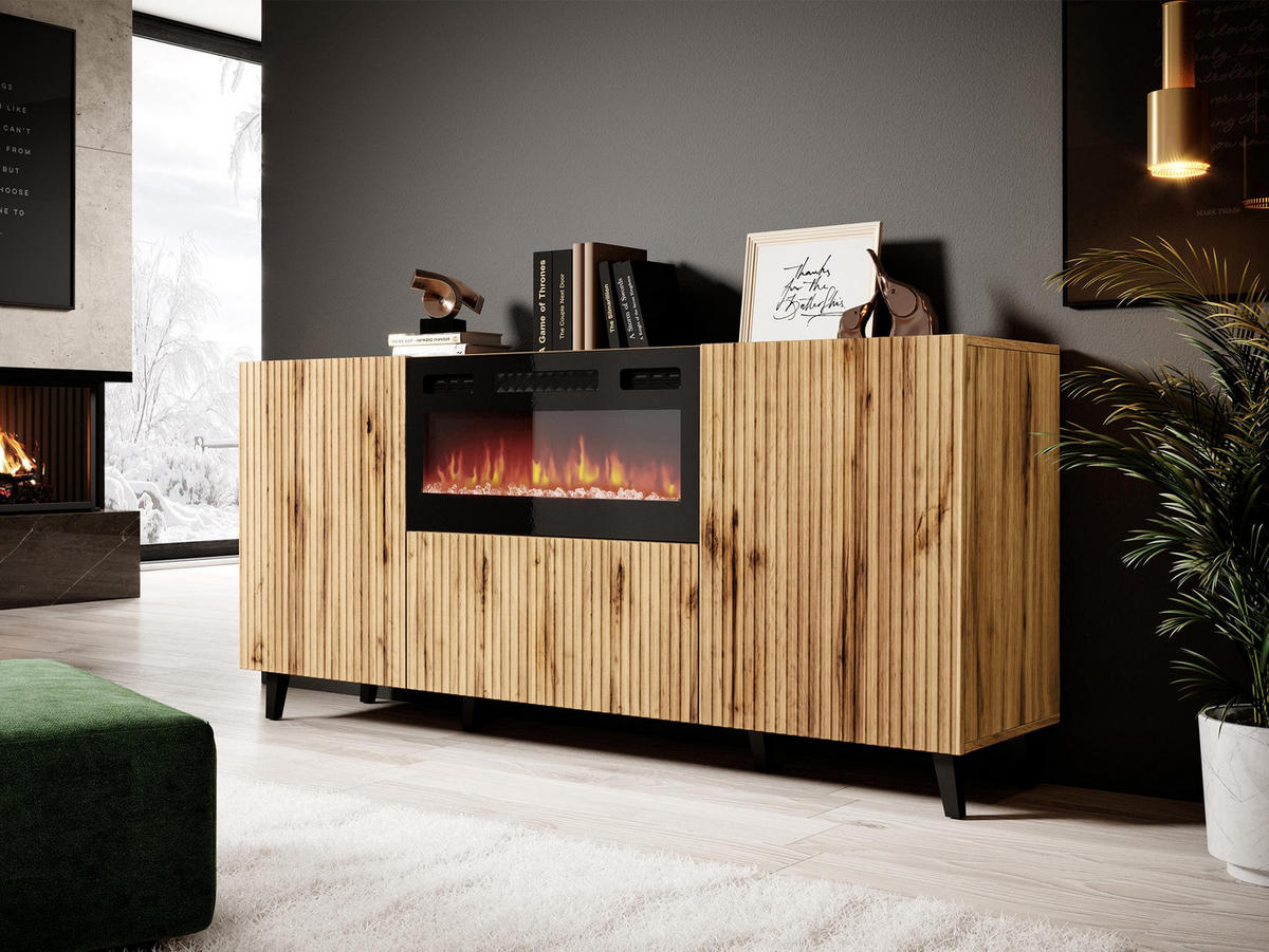 KOMMODE Vamos 180 mit Kamin - Schwarz/Braun, Holzwerkstoff/Kunststoff (181/82/42cm) - MIRJAN24