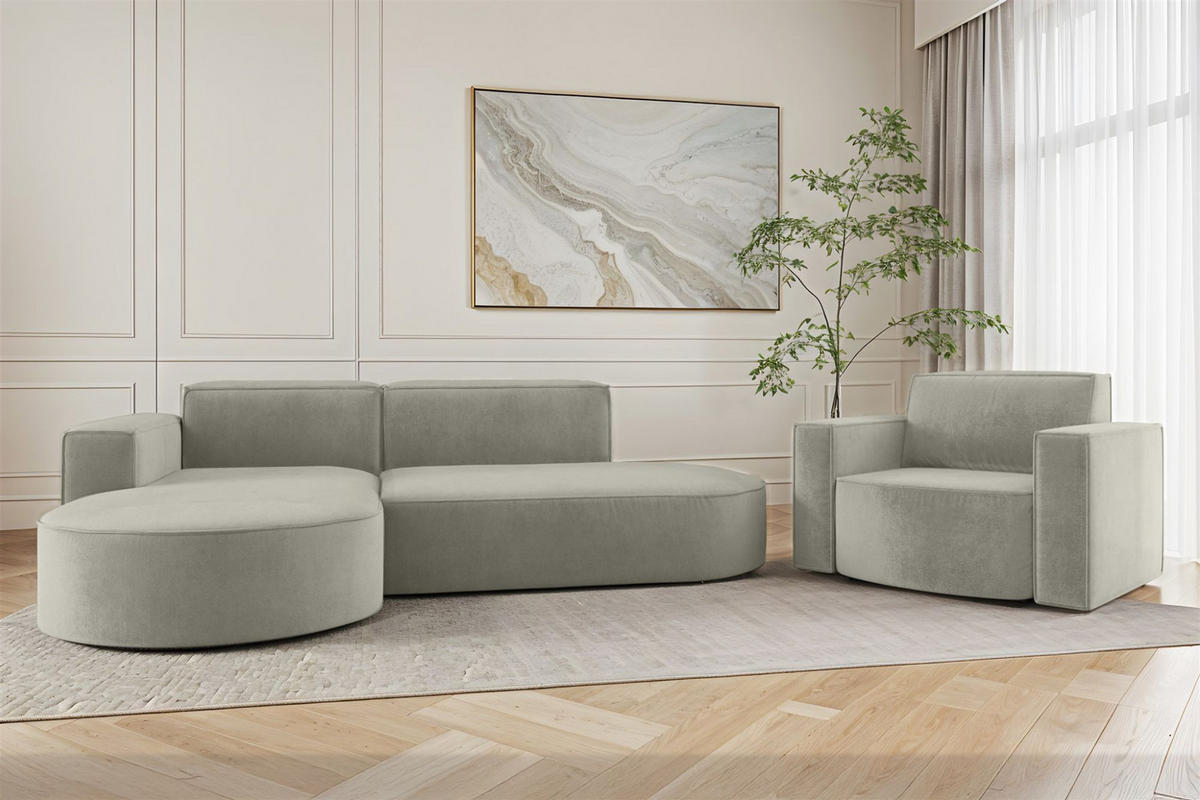 SOFASET Palma In Noel - Hellgrau, Holzwerkstoff/Textil (236/78/165cm) - Fun Möbel