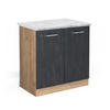 KÜCHENUNTERSCHRANK KÜCHENSCHRANK R-Line Schwarz Beton 80 cm AP Marmor - Eiche Wotan/Schwarz, Holzwerkstoff (80/81.6/60cm) - Vicco