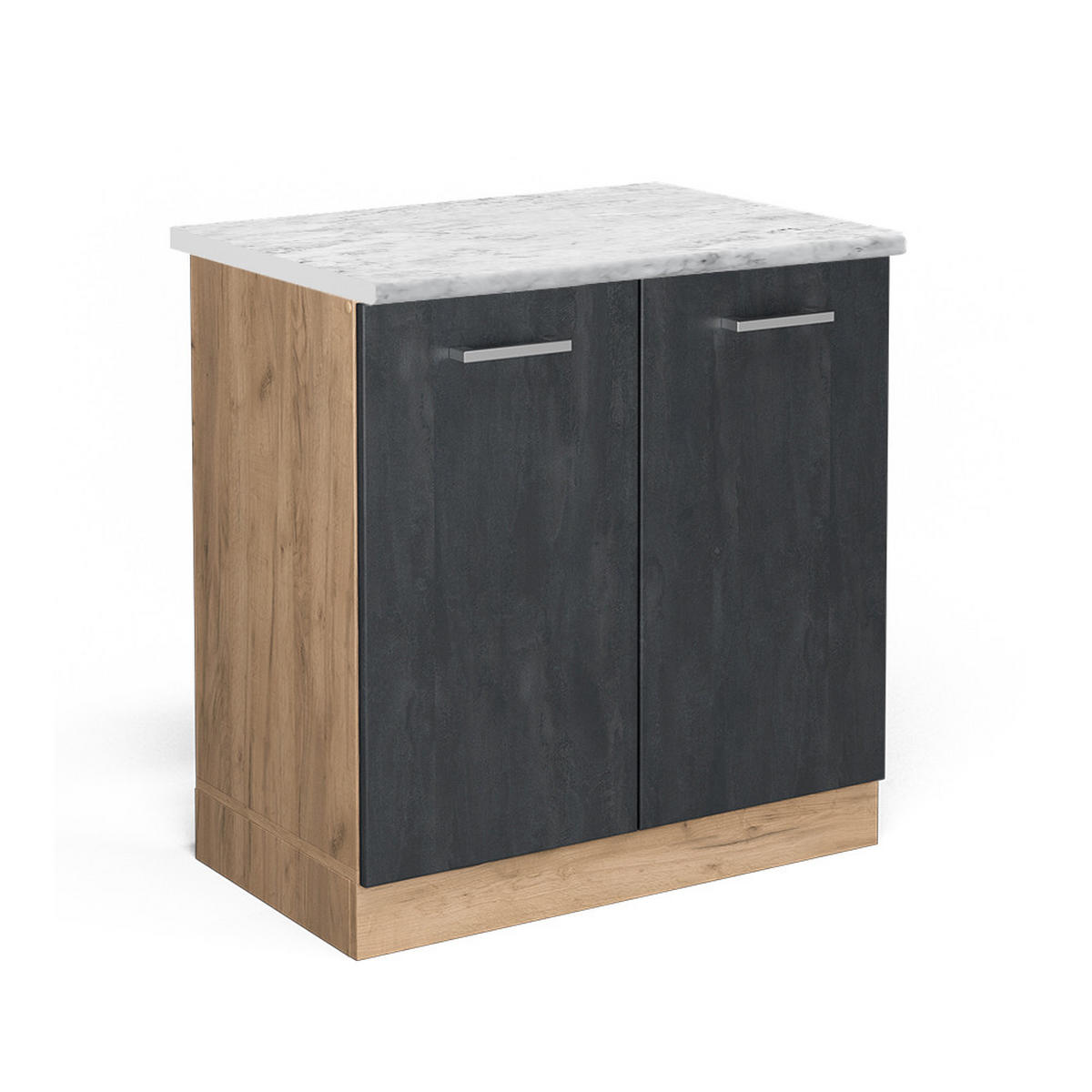KÜCHENUNTERSCHRANK KÜCHENSCHRANK R-Line Schwarz Beton 80 cm AP Marmor - Eiche Wotan/Schwarz, Holzwerkstoff (80/81.6/60cm) - Vicco
