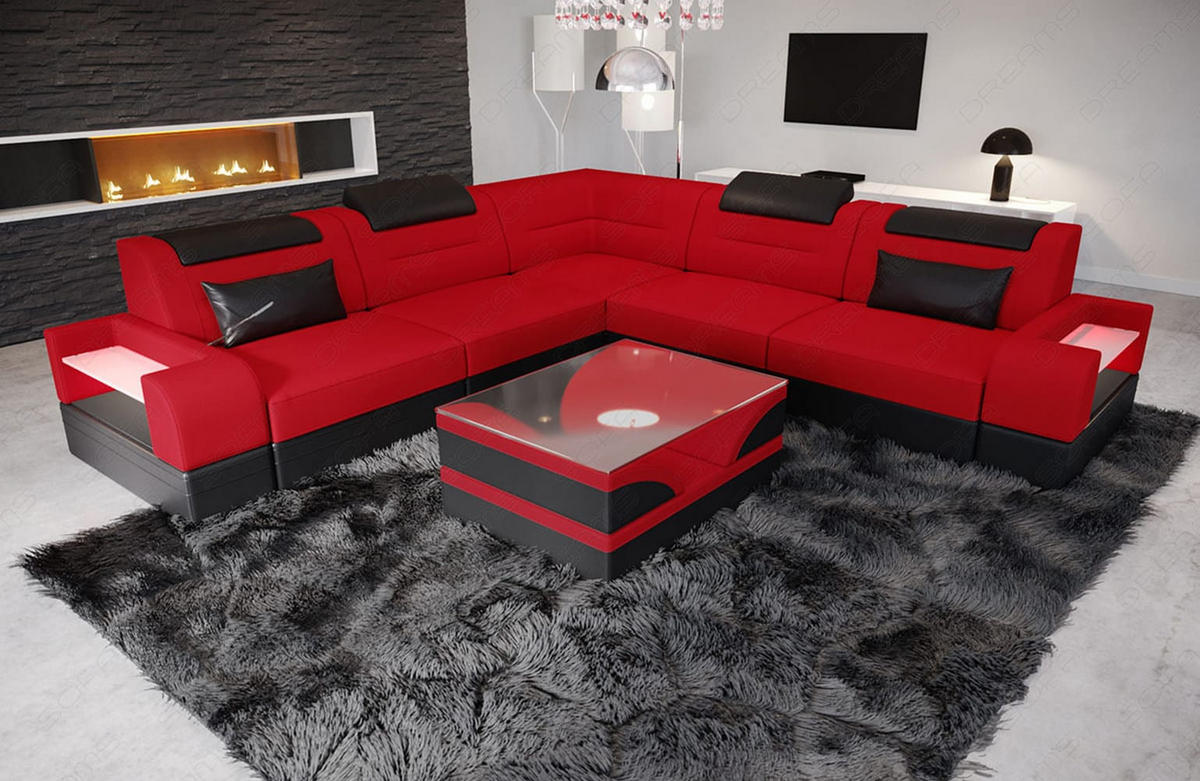 COUCH Trivento L-Form Rot Schwarz Mikrofaserstoff - Rot, Kunststoff (274/274cm)