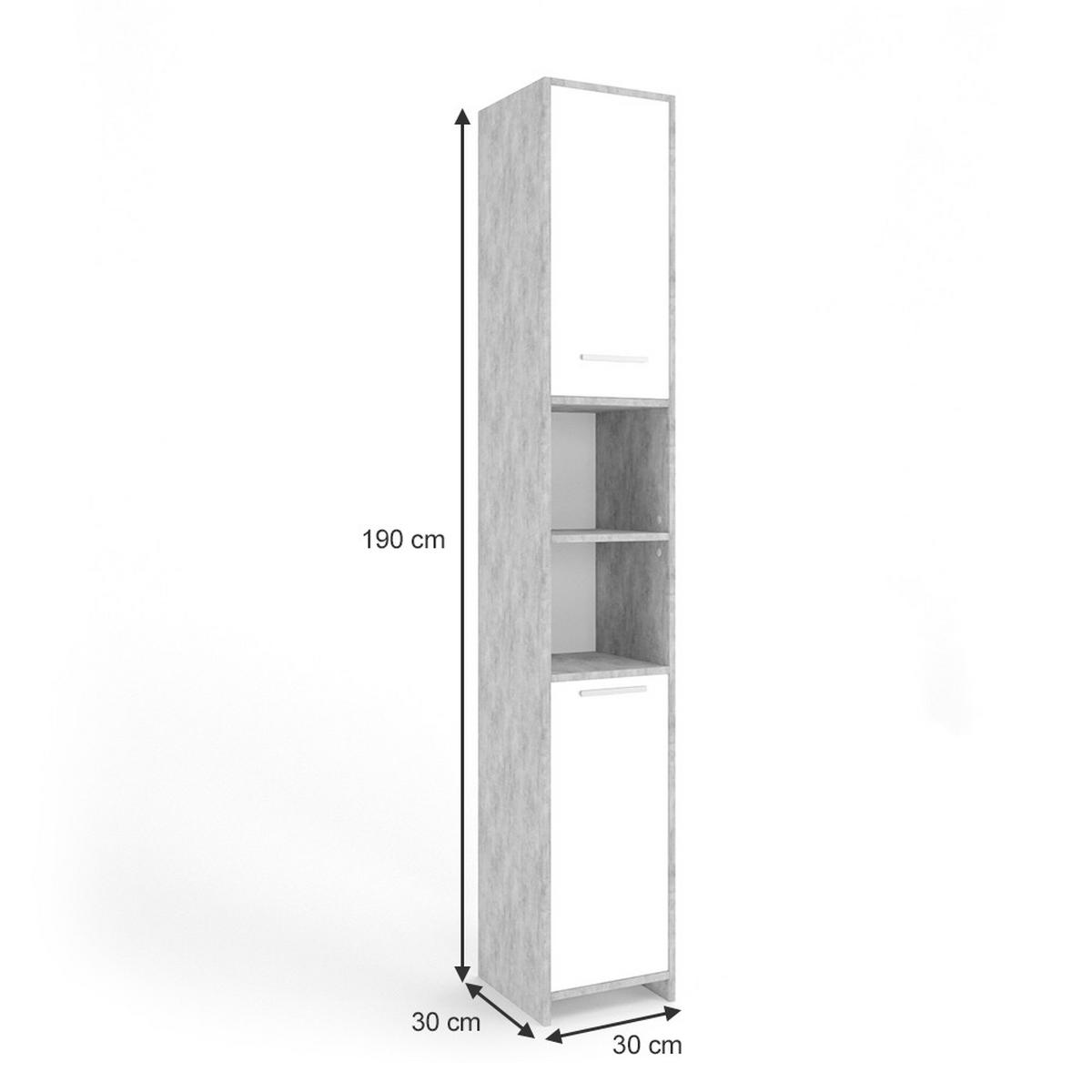 BADSCHRANK Kiko Beton 30 x 190 cm - Weiß/Grau, Holzwerkstoff (30/190/30cm) - Vicco