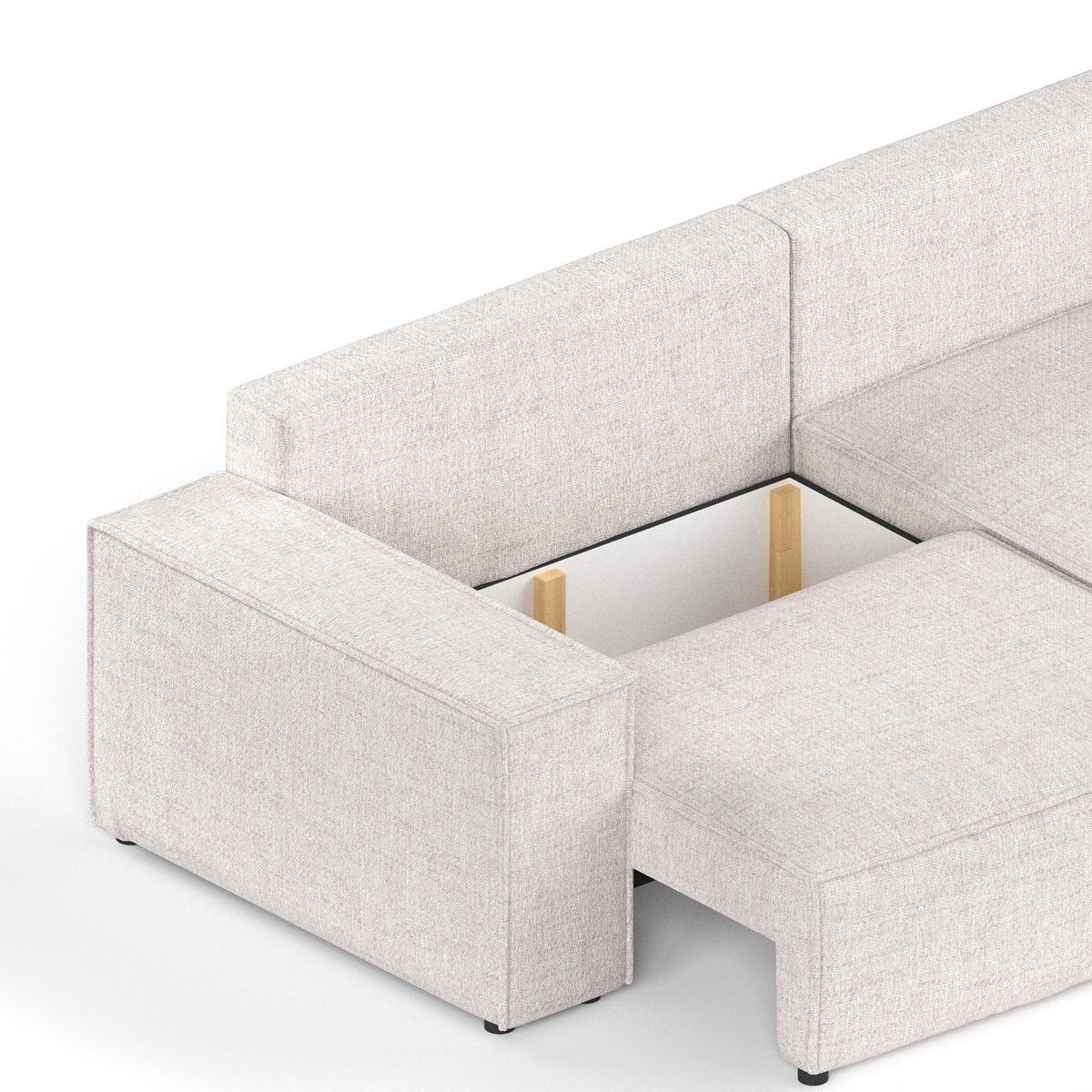 ECKSOFA SENSO mit Schlaffunktion Hellbeige im Neve Stoff - Sandfarben/Schwarz, Holz/Holzwerkstoff (255/148cm) - AltaBeds