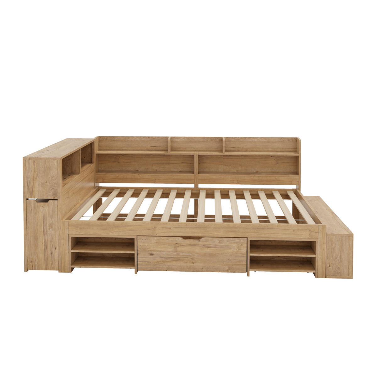KINDERBETT 90/200 cm mit Stauraum, Regalen und Schublade aus Sperrholz, Natur - Naturfarben, Holzwerkstoff (90/200cm) - Redom