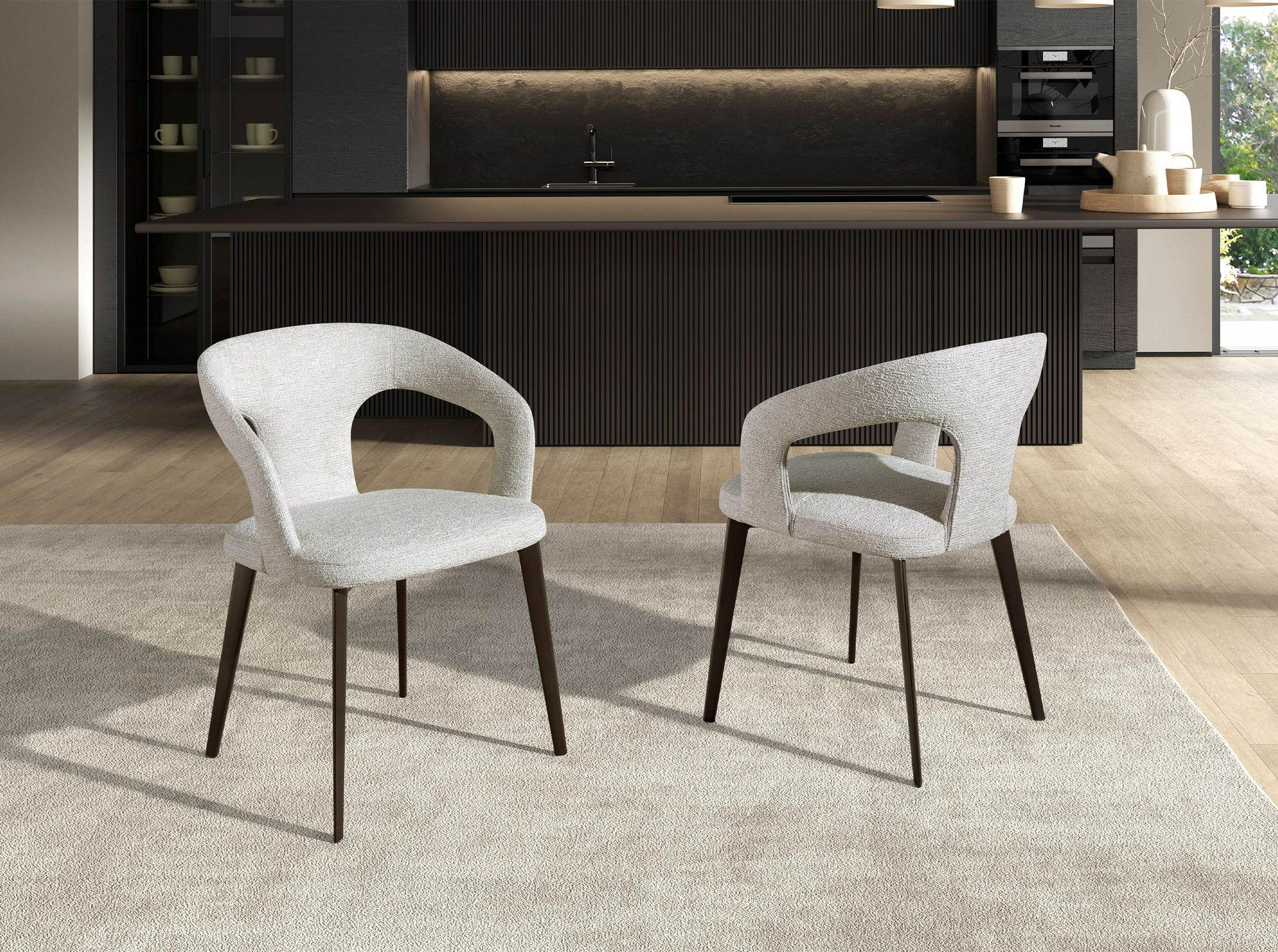 STUHL asymmetrisch Off-white Braun 55/58/77 cm - Weiß, Textil/Metall (55/77/58cm) - ANGEL CERDA