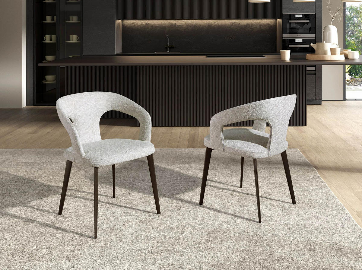 STUHL asymmetrisch Off-white Braun 55/58/77 cm - Weiß, Textil/Metall (55/77/58cm) - ANGEL CERDA
