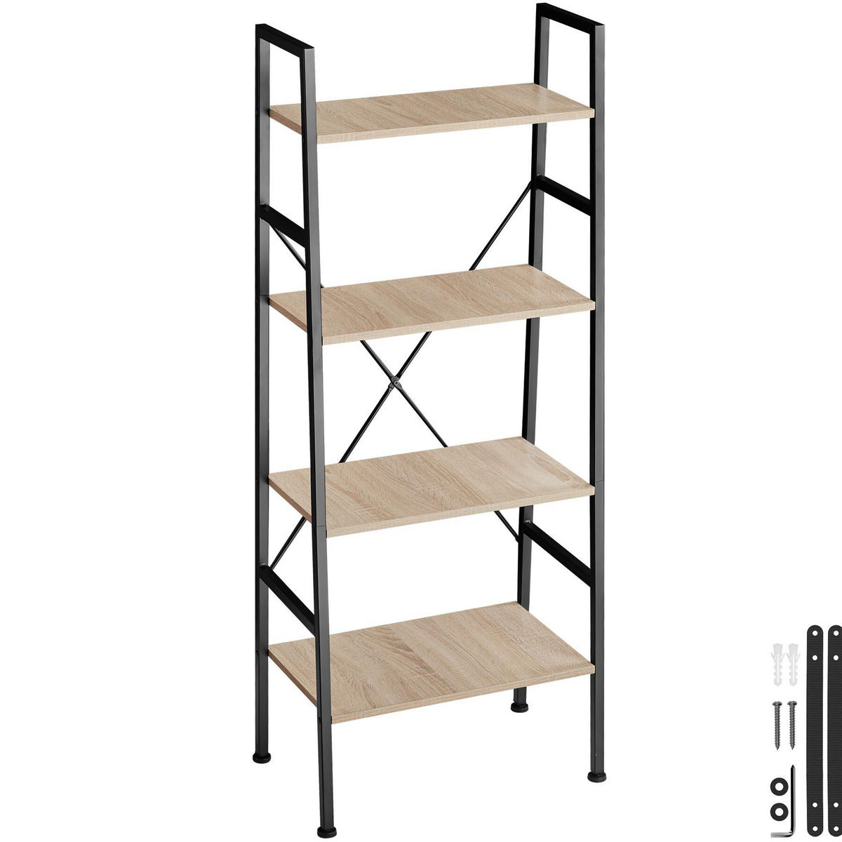 LEITERREGAL Newcastle,inklusive Kippschutz, 57,5 x 35,5 x 139 cm,Industrial Holz hell, Eiche Sonoma - Naturfarben, Holz (35.5/139/57.5cm) - tectake