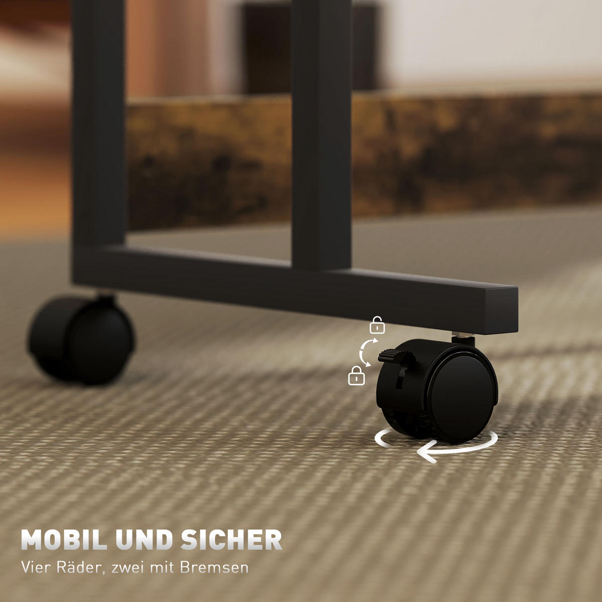 HÖHENVERSTELLBAR SCHREIBTISCH 92 x 40 cm, mit Rollen, Braun - Braun, Metall (40/92/104cm) - HOMCOM