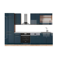 KÜCHENZEILE Fame-Line Dunkelblau Hochglanz/Goldkraft Eiche 300 cm AP Marmor - Eiche Wotan/Dunkelblau, Holzwerkstoff (300/81.6/60cm) - Vicco