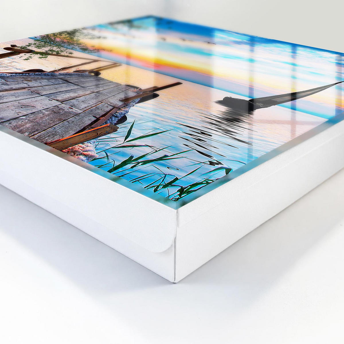 SCHLÜSSELBOX Weiß 30x30 cm – Türöffnung nach rechts - Friedliche Landschaft - Blau, Metall (30/30/5cm) - TULUP
