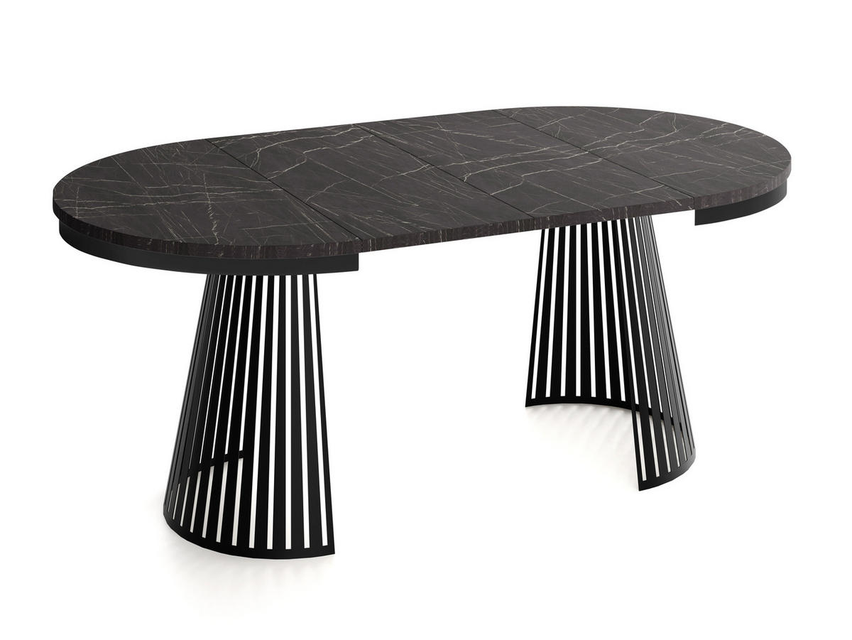 ESSTISCH Naro rund ausziehbar mit Schwarzem Lamellen-Metallgestell, Marmor Schwarz 120-200/120/76 cm - Anthrazit/Schwarz, Holzwerkstoff/Metall (120/120/76cm) - WFL GROUP