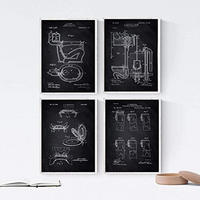POSTER Set mit 4 Schwarz Badezimmer Patent A3 Rahmenlos - Klar, Papier (29.7/3cm) - Nacnic