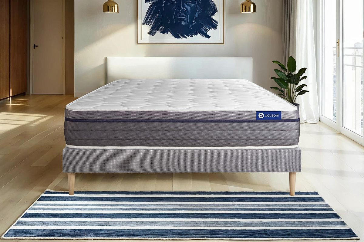 BETT Actiflex zen Taschenfederkern und Memory-Schaum 180 x 220 cm h1 - Kit Bettgestell Grau - Beige/Grau, Karton/Holz (180/220cm) - ACTISOM