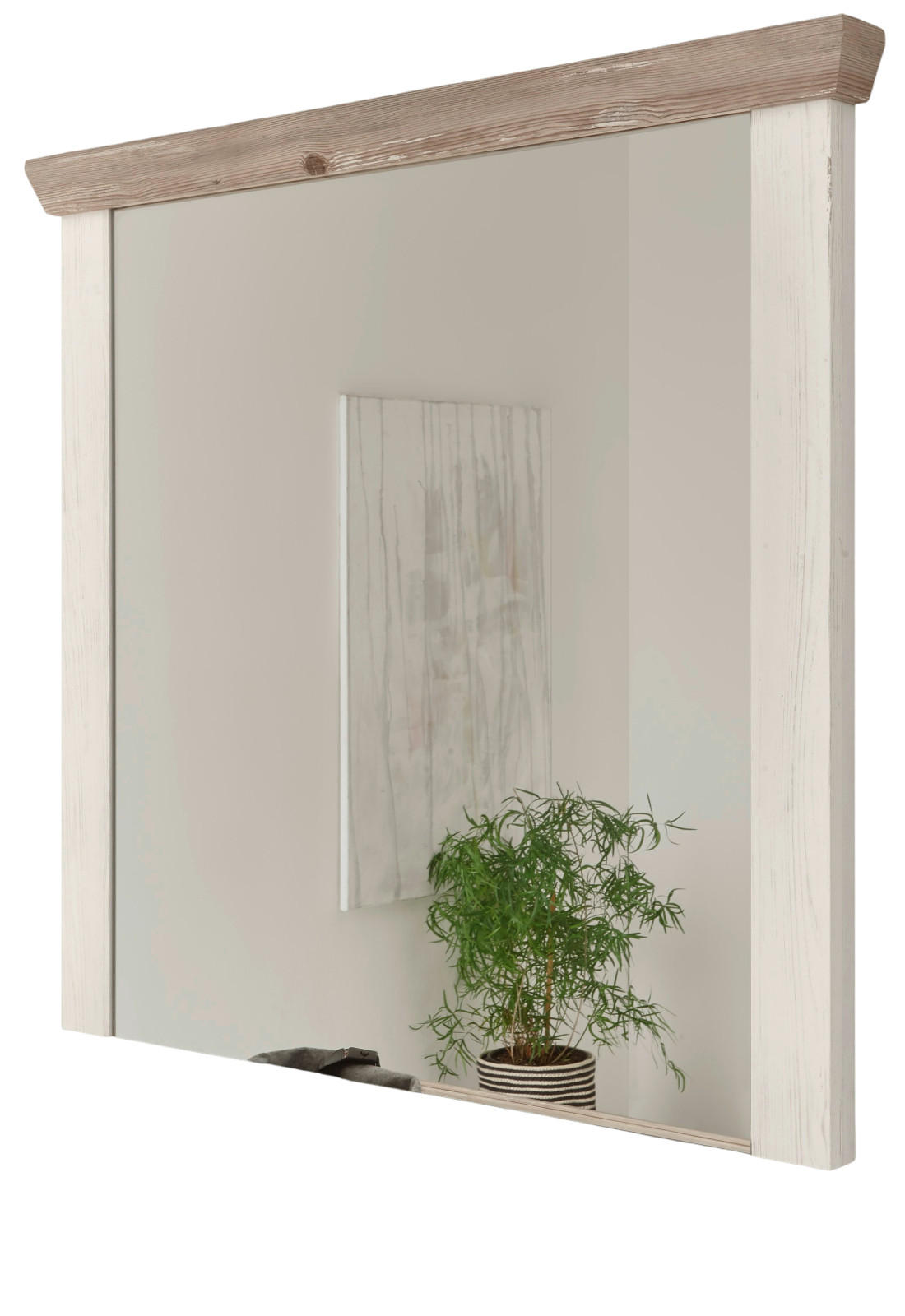 GARDEROBENSPIEGEL Pinie weiß, Oslo Pinie Landhaus, Spiegel, 107 x 110 cm - Weiß/Pinienfarben, Holzwerkstoff (107/110/8cm) - Furn.Design
