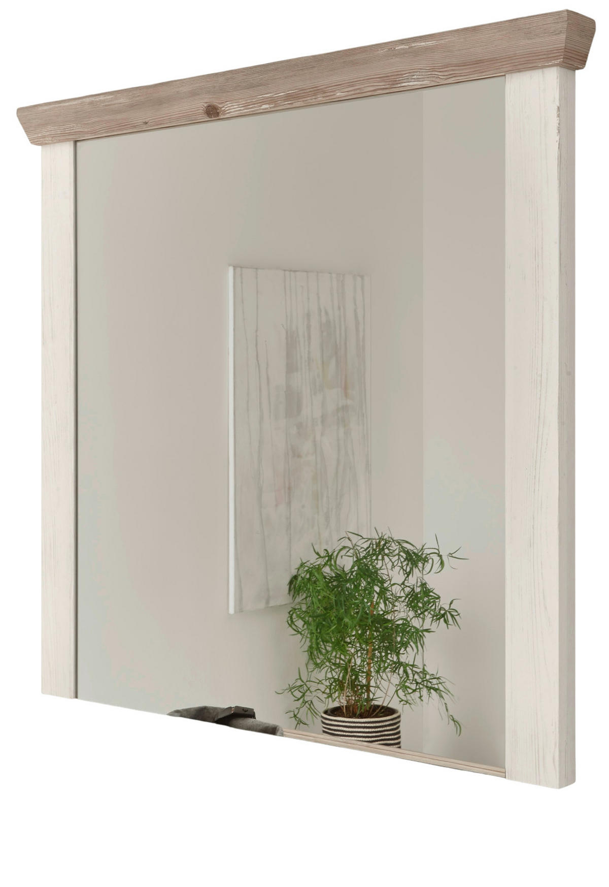 GARDEROBENSPIEGEL Pinie weiß, Oslo Pinie Landhaus, Spiegel, 107 x 110 cm - Weiß/Pinienfarben, Holzwerkstoff (107/110/8cm) - Furn.Design
