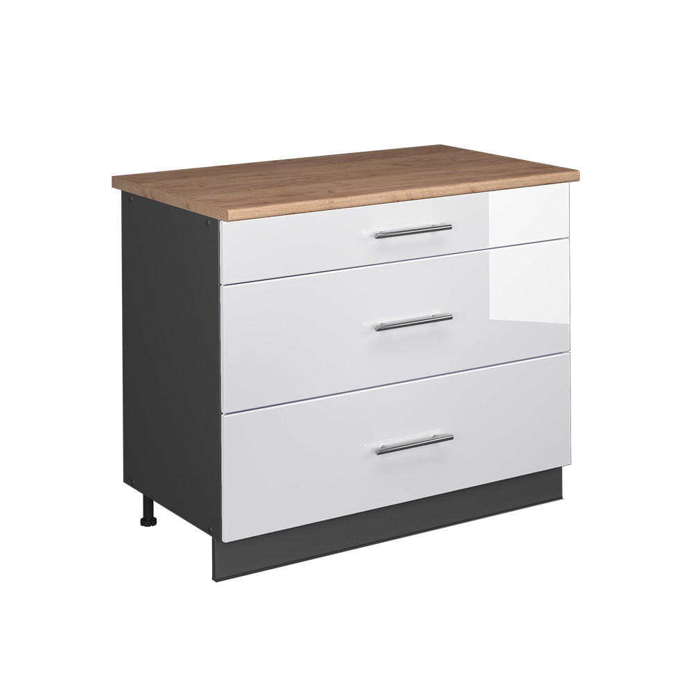 KÖKSUNDERSKÅP Fame-Line, Vit högblank/antracit, 100 cm, AP Oak Vit högglans, Antracit 82/100/60 cm
