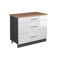 KÜCHENUNTERSCHRANK Fame-Line, Weiß Hochglanz/Anthrazit, 100 cm, AP Eiche - Weiß Hochglanz/Anthrazit, Holzwerkstoff (100/82/60cm) - Vicco