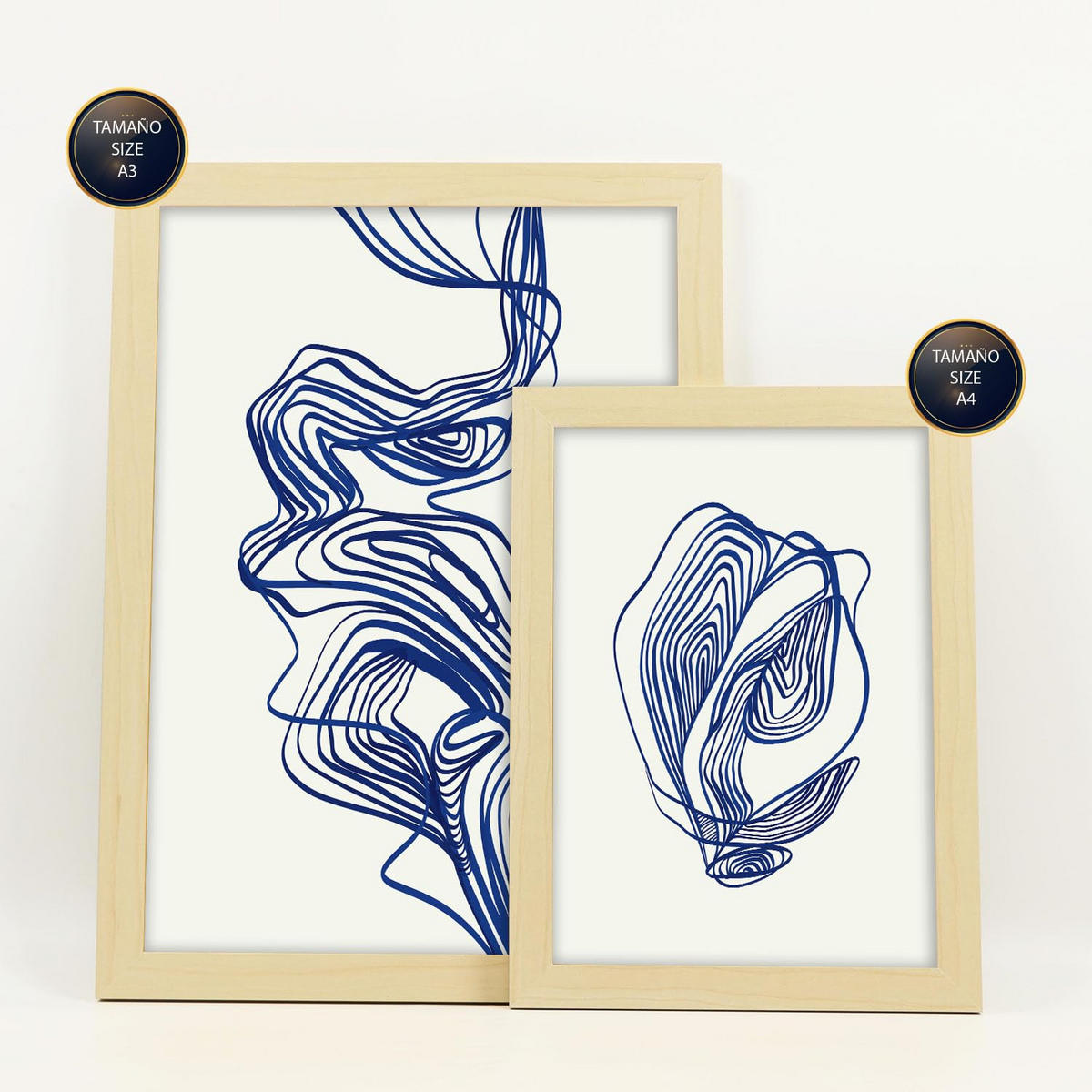 POSTER Set Mit 6 Verlockend Schrägen In Form Abstracts Ästhetische Dekorative Gemälde Für Ihr Wohnzimmer Zuhause A3 & A4 Rahmen Aus Hellem Holz - Beige, Papier (29/3cm) - Nacnic