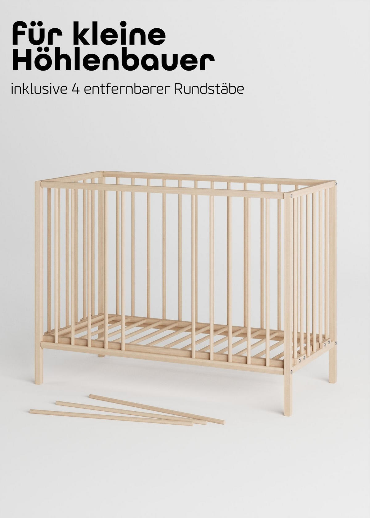 BEISTELLBETT 60x120 cm mit Umbauseite - natur - Dreamy 4 in 1 Bett - Naturfarben, Holz (120/90/60cm) - Sämann – make a difference.