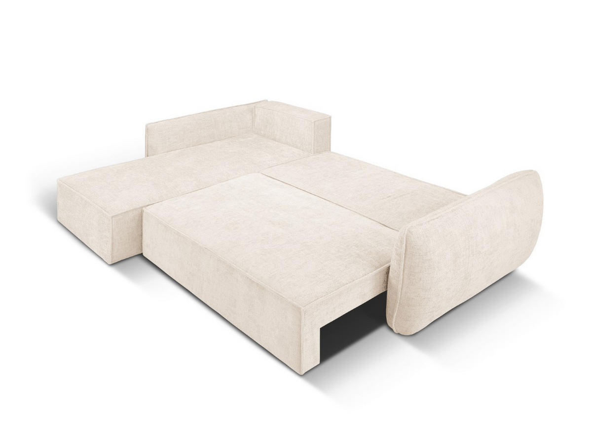 AUSKLAPPBARES-ECKSOFA links mit Container Kaelle aus Chenille-Stoff leichtes beige 4 Sitzplätze - Creme, Textil (165/252cm) - Micadoni