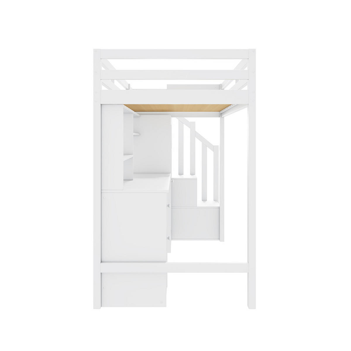 HOCHBETT 90x200 cm mit Kleiderschrank und Schreibtisch - Weiß, Holz (90/200cm) - KOMHTOM