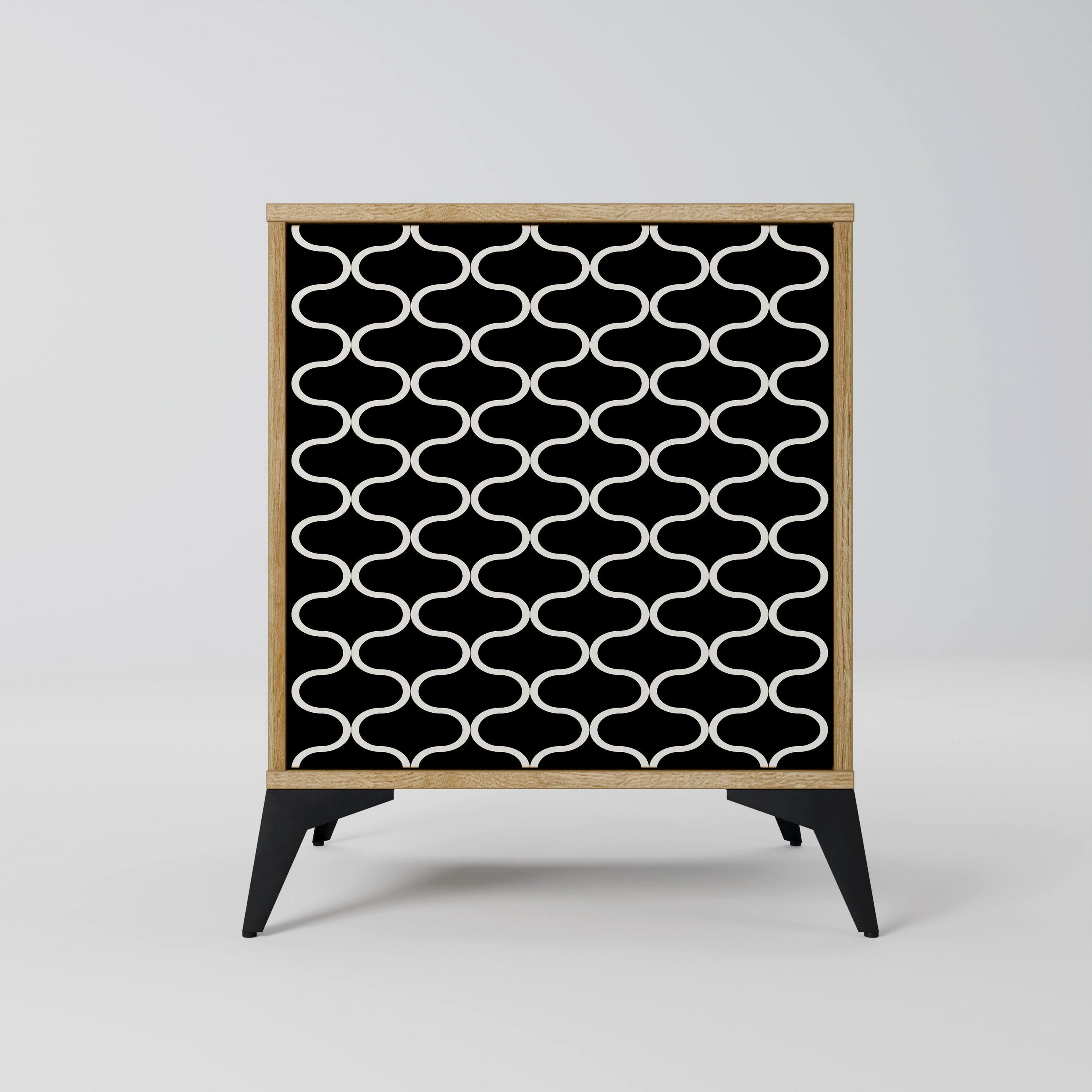 SIDEBOARD TESSELATED BLACKNESS, Eichefarben, 57,5x42x70,5 cm, Schwarze Metall-Sternfüße - Eichefarben/Multicolor, Holzwerkstoff/Metall (57.5/70.5/42cm) - SpaceRebels