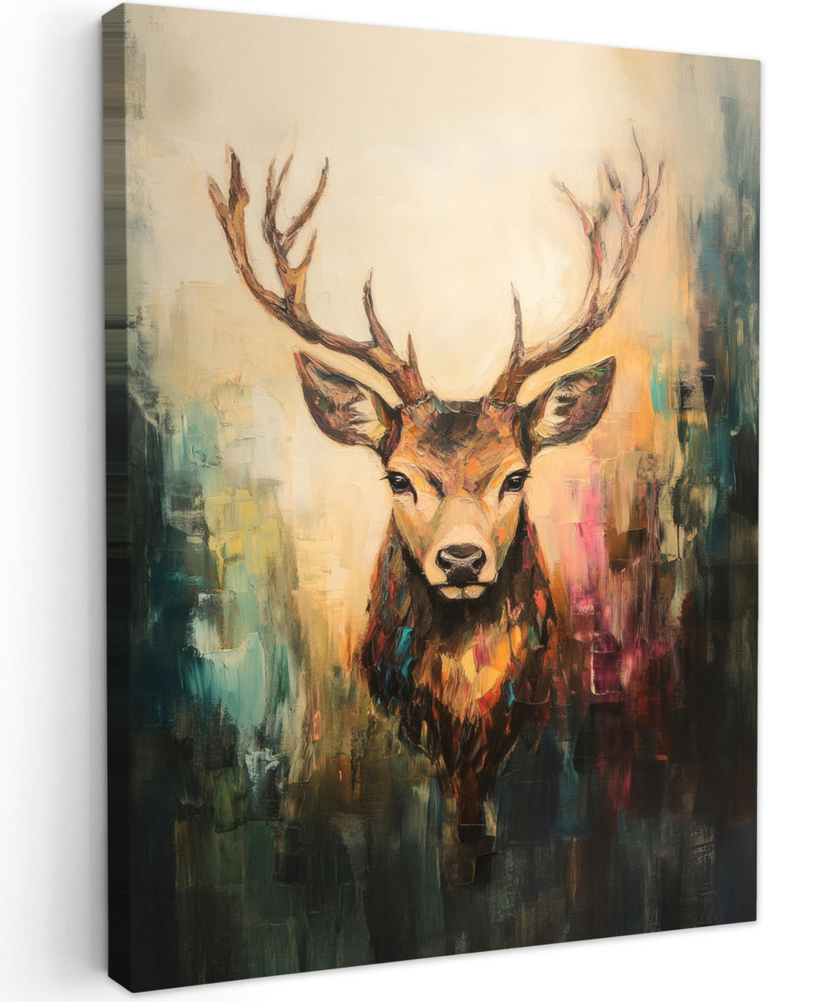 LEINWANDBILD Hirsch - Gemalt - Geweih - Braun 30x40 cm - Haselnussfarben, Textil (30/40cm) - MuchoWow