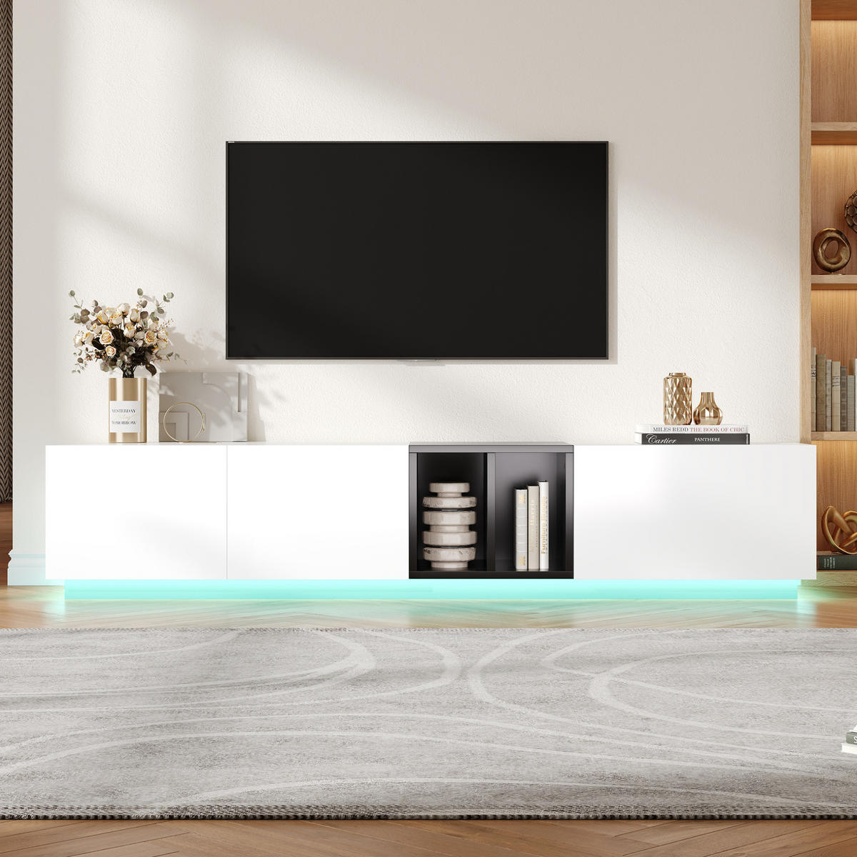 TV-SCHRANK in Schwarz-Weiß mit Schubladen und Fächern 190/40/35 cm - Weiß, Holzwerkstoff (190/35/40cm) - Redom