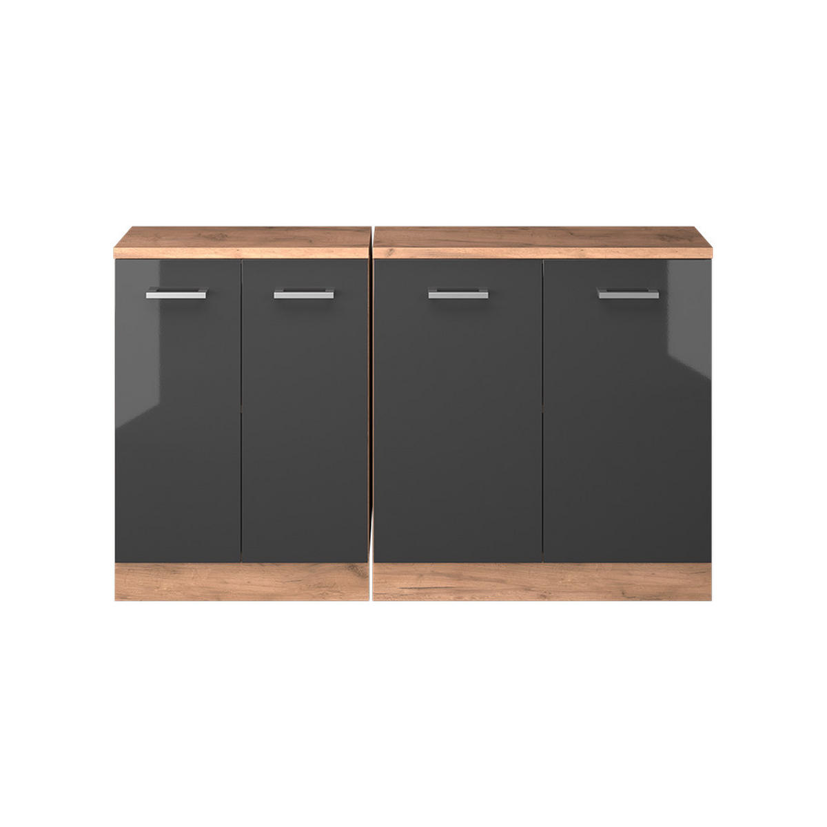 KUHINJSKI ORMAR ZA KOSINE KROVA R-Line Antracit visokog sjaja 140 cm Set od 2 korpusa ormara, dubina 60 cm - hrast medunac/crna visoki sjaj, drvni materijal (140/83.8/60cm) - Vicco