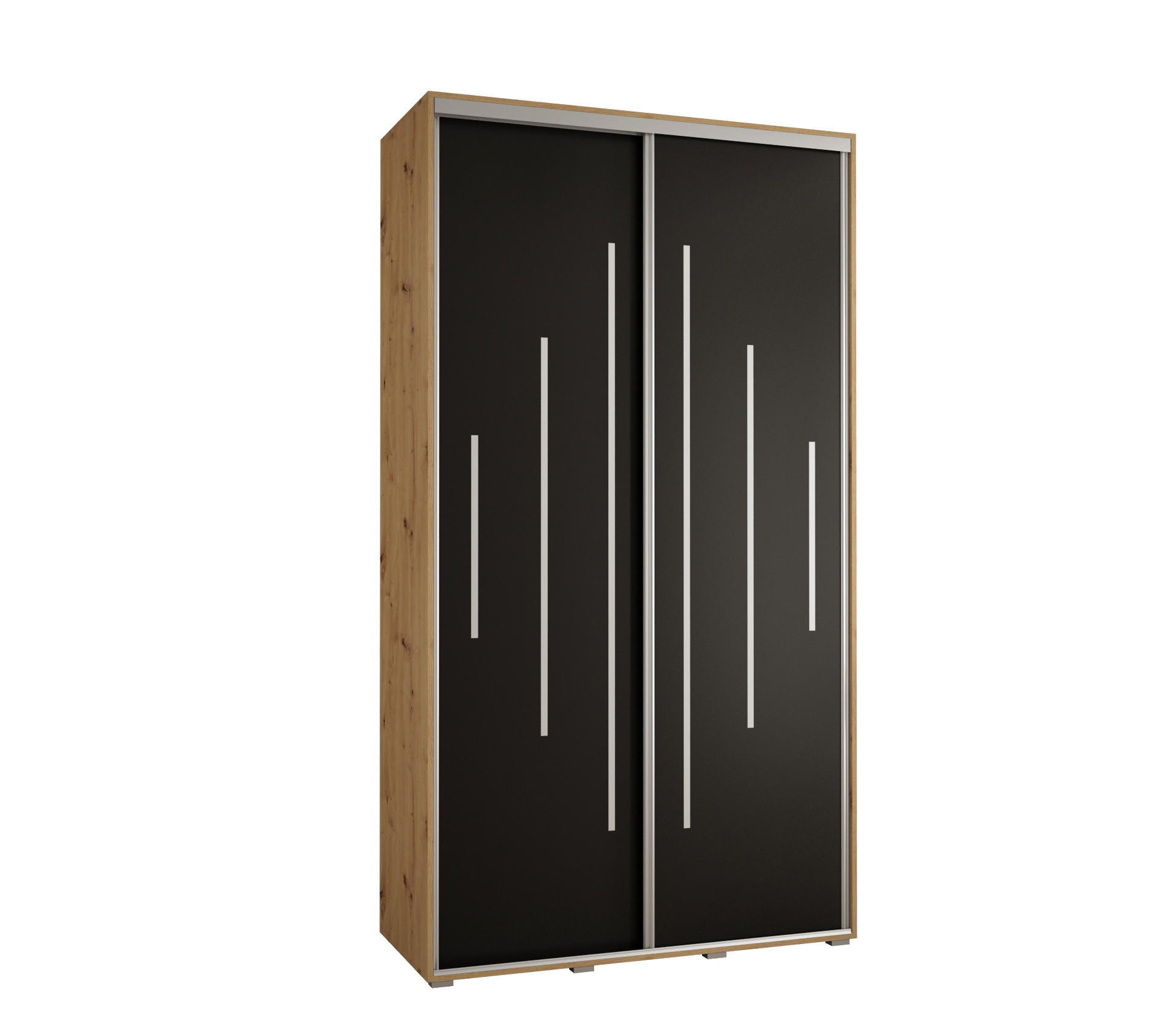 Abiks Möbel Schwebetürenschrank Eiche Artisan, Schwarz, Silber 140x235x45 cm