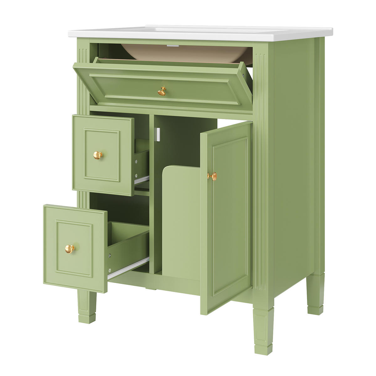 BADEZIMMERSCHRANK Grün Hochglanz Klapptür Schubladen 61cm - Grün, Keramik (61/86/47cm) - FLIEKS