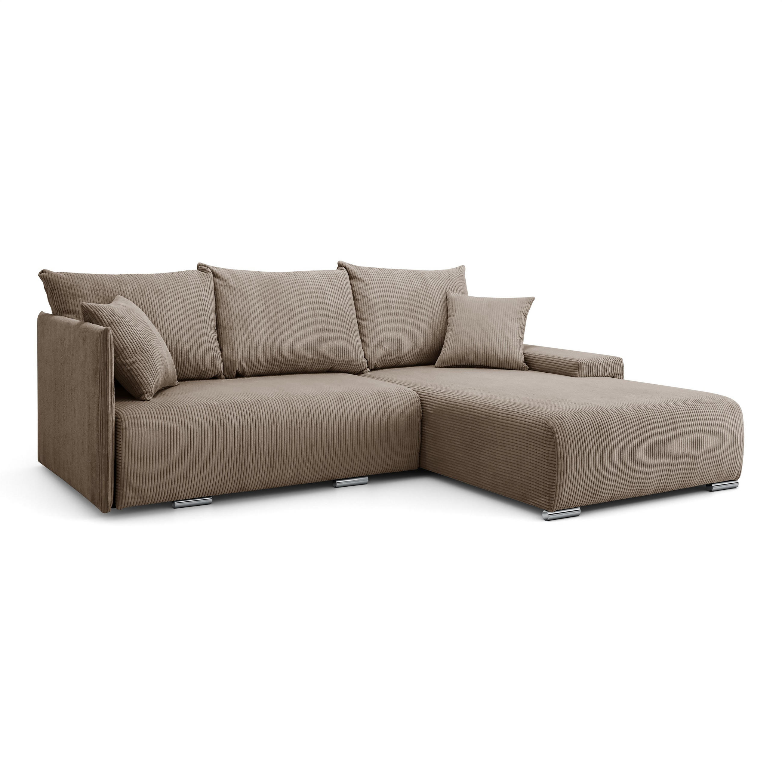 ECKSOFA L-Form Schlaffunktion Livorno Cord-Stoff Hellbraun Rechts - Chromfarben/Hellbraun, Holz/Kunststoff (246/188cm) - Kaiser Möbel