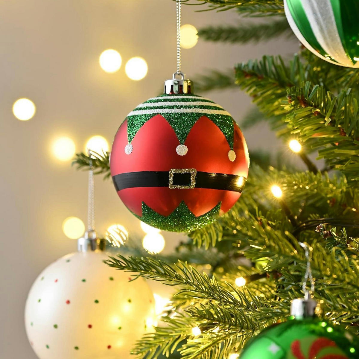 CHRISTBAUMKUGELN 12-teiliges Set 8 cm Rot Grün Weiß - Multicolor, Kunststoff (8/8/8cm)