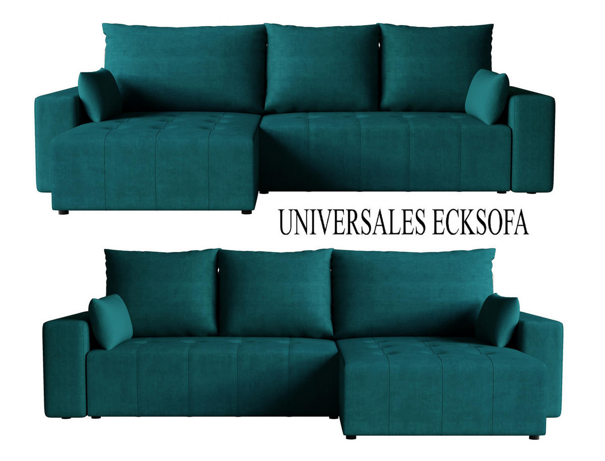 ECKSOFA Tico mit Bettkasten und Schlaffunktion, L-Form/XL-Form, Velourstoff, Universal - Türkis, Holzwerkstoff (276/145cm) - 4ALL HOME