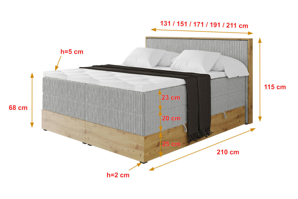 BOXSPRINGBETT LOLLI9 -KING 180x200 - H3/H4 Grau - Grau, Holzwerkstoff (180/200cm) - ALTDECOR