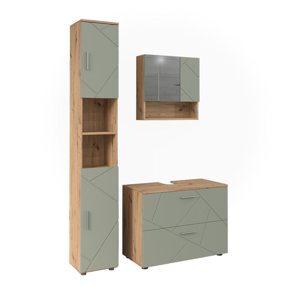 BADMÖBEL-SET Irma Salbeigrün 3 Teile - Salbeigrün, Holzwerkstoff (80/58.6/41cm) - Vicco