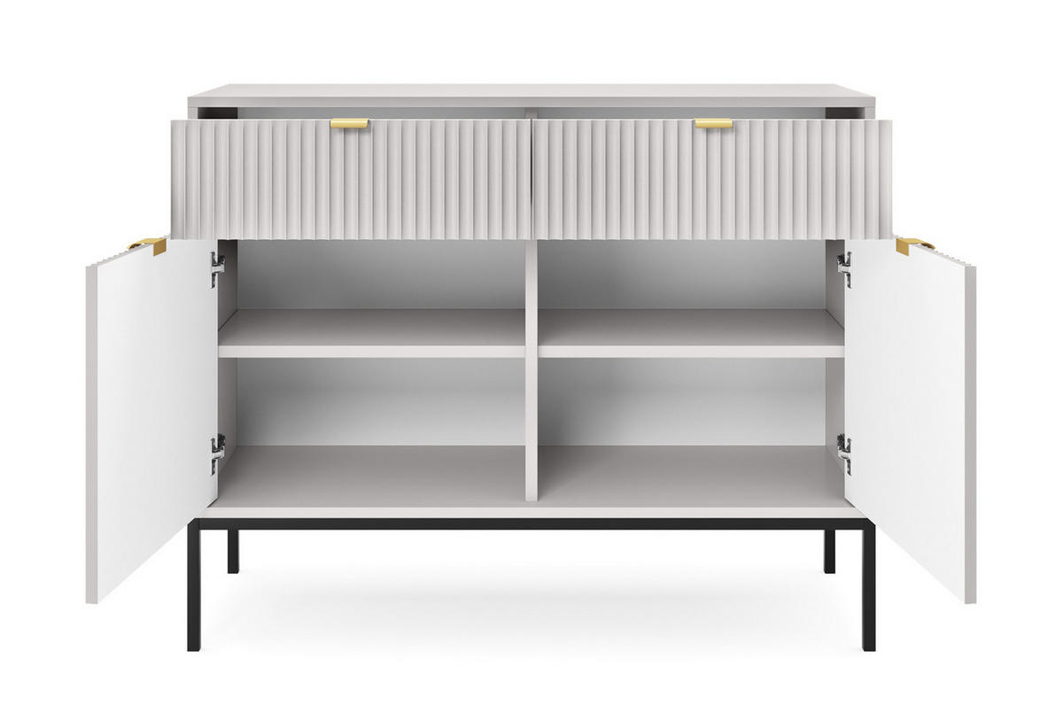 SIDEBOARD Eternas 2T 2S Grau 104/83/39 cm – schwarze Füße, mit geriffelten Fronten - Schwarz/Grau, Holzwerkstoff (104/83/39cm) - AX Living