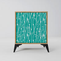 SIDEBOARD TURQUOISE RAIN, Eichefarben, 57,5x42x70,5 cm, Schwarze Metall-Sternfüße - Eichefarben/Multicolor, Holzwerkstoff/Metall (57.5/70.5/42cm) - SpaceRebels