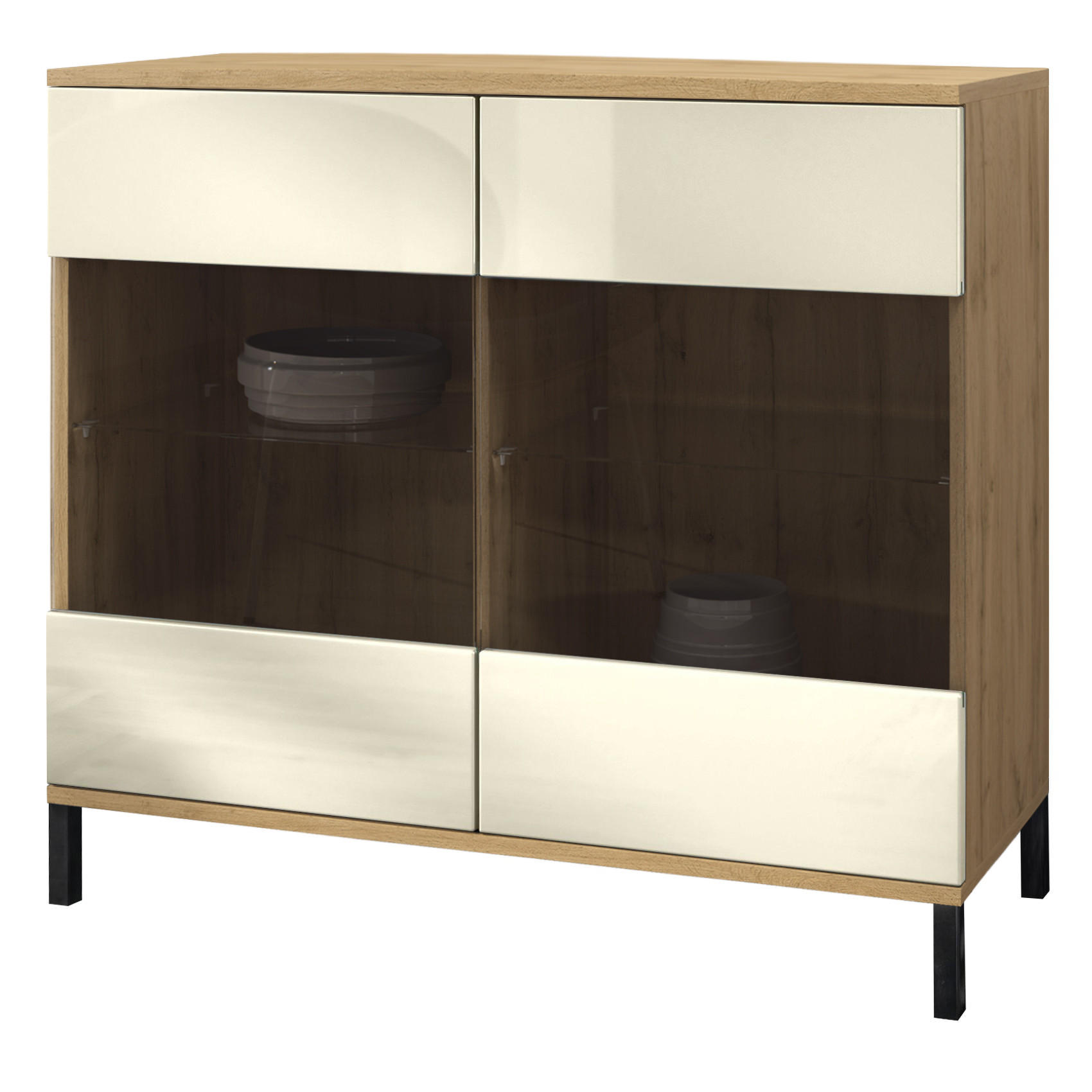 KOMMODE Bari Creme Hochglanz - Creme, Holzwerkstoff (92.5/83.5/35cm) - Vladon