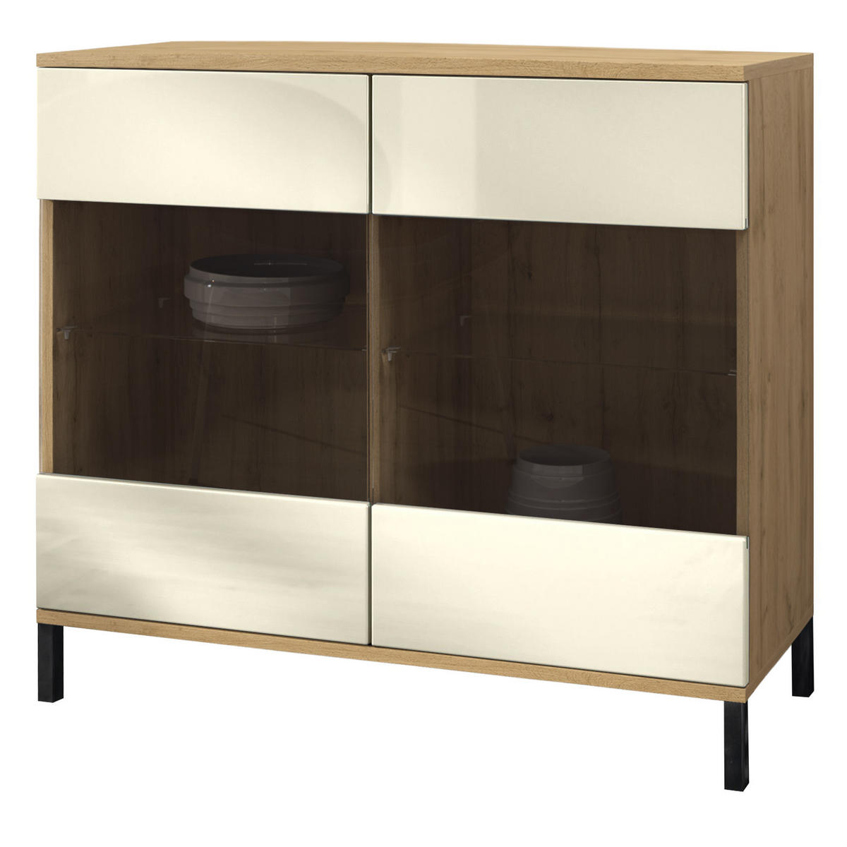 KOMMODE Bari Creme Hochglanz - Creme, Holzwerkstoff (92.5/83.5/35cm) - Vladon