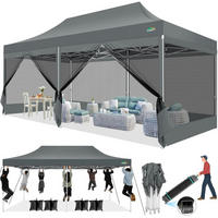 FALTPAVILLON 3x6m grau mit 6 Mesh-Seitenwänden - Grau, Textil (300/336/600cm)