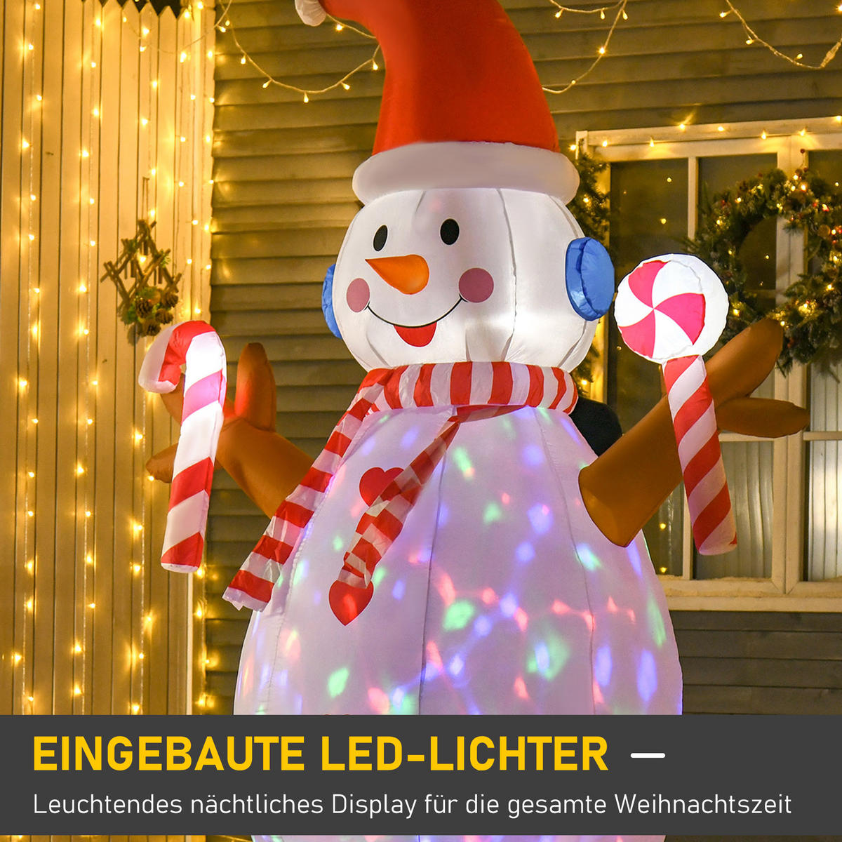 AUFBLASBARER Schneemann, Polyestertuch, Weiß+Rot - Multicolor, Kunststoff (100/240/180cm) - HOMCOM