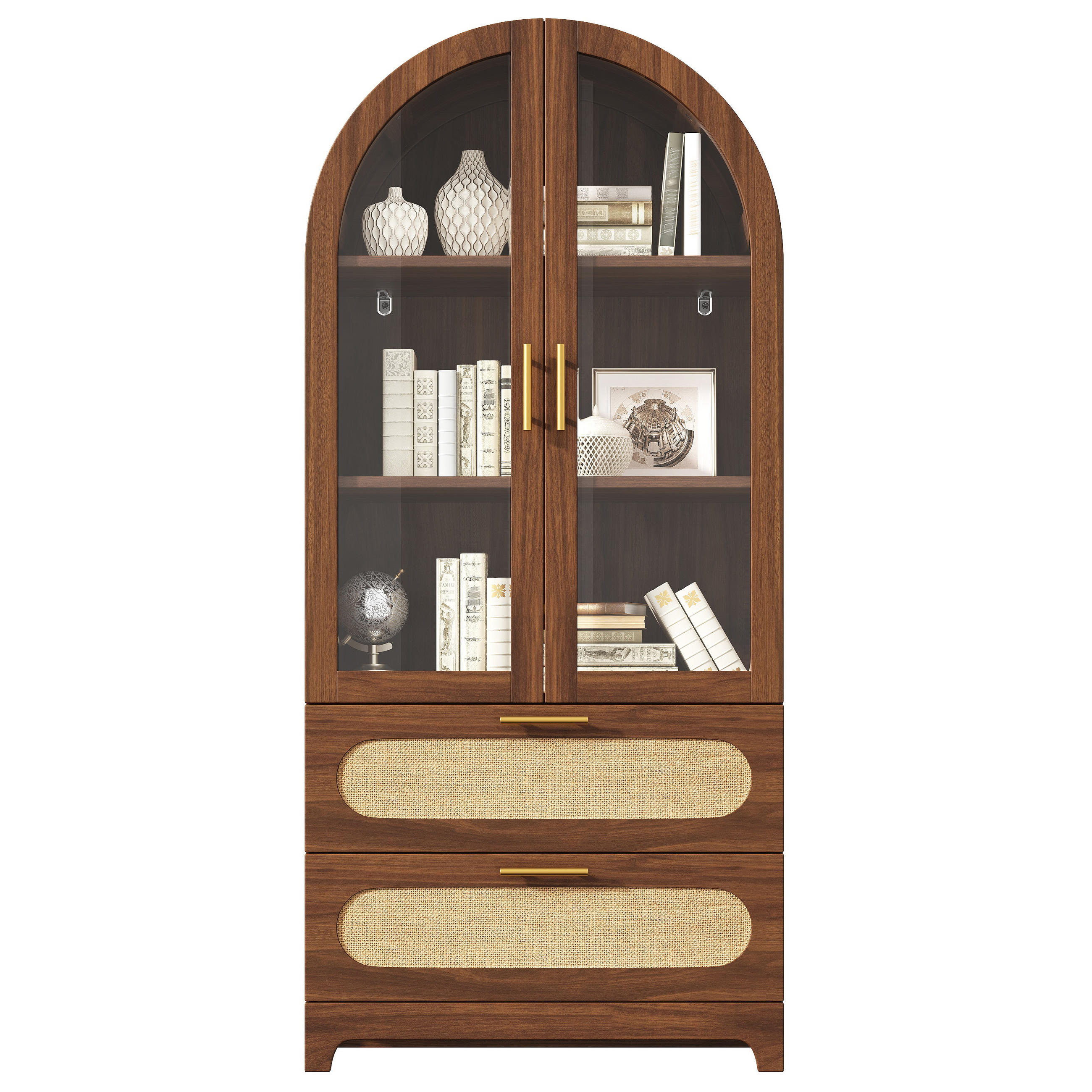 VITRINE 175x80x40Cm Nussbaum Retro Schubladen Böden - Naturfarben, Holzwerkstoff (80/175/40cm) - FLIEKS