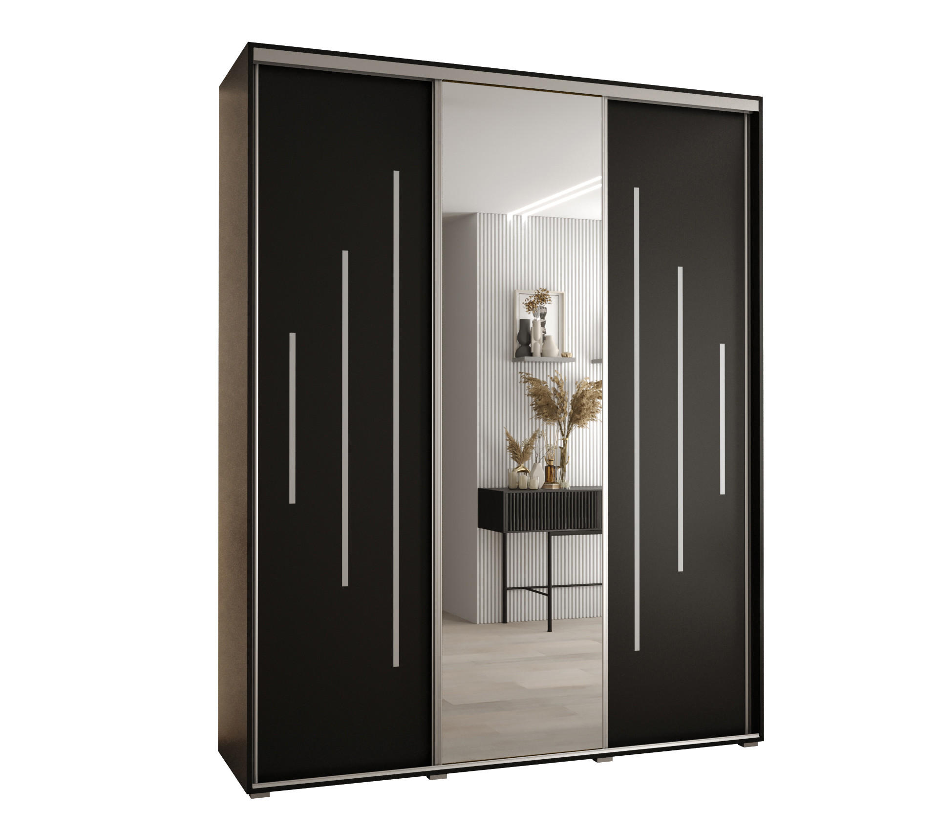 SCHWEBETÜRENSCHRANK 235,2/200/45 3-türig - Silberfarben/Schwarz, Holz/Metall (200/235/45cm) - Abiks Möbel