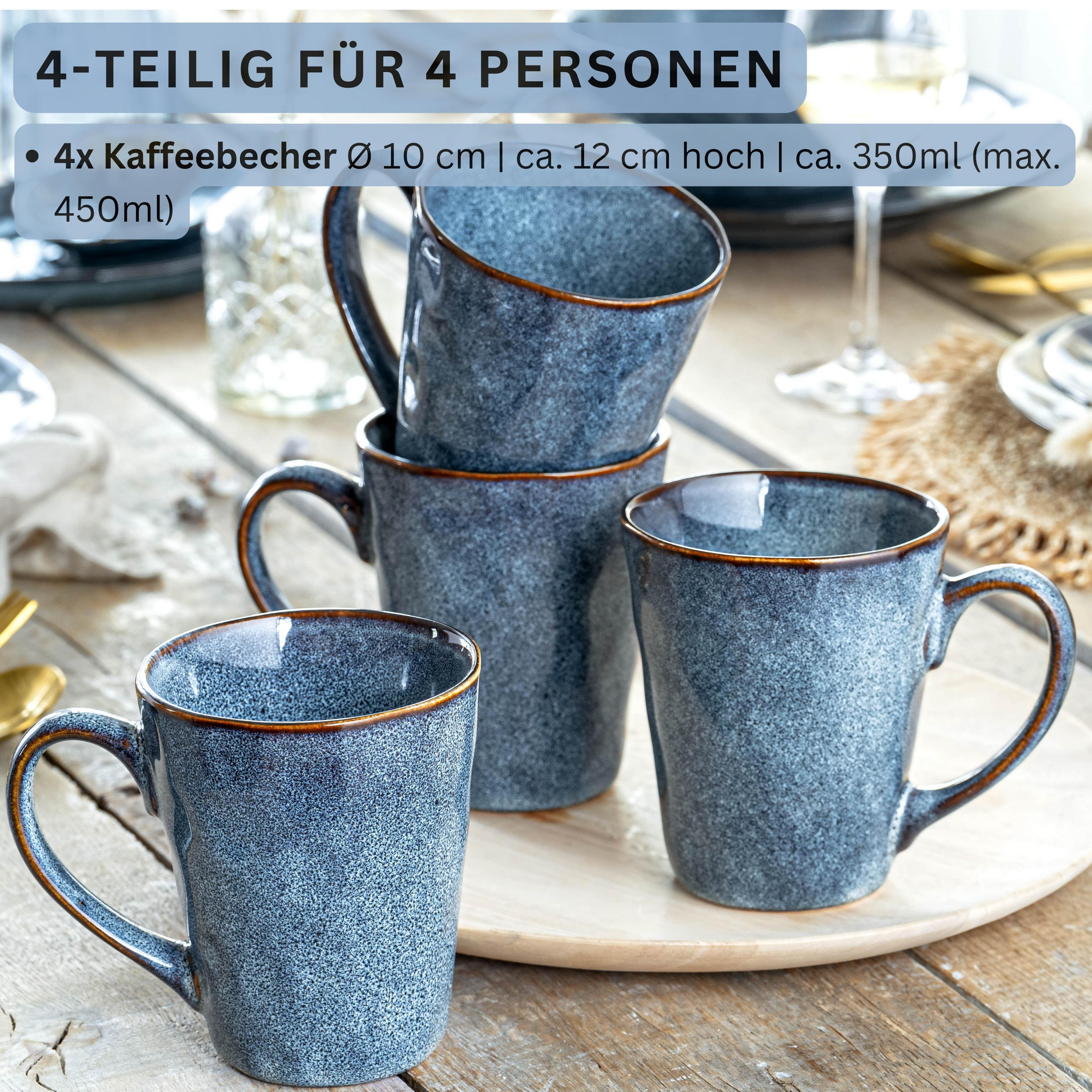 KAFFEEBECHER SET DARWIN - 4 teilig aus Steingut - Blau, Keramik (27/18.5/25.2cm) - Sänger